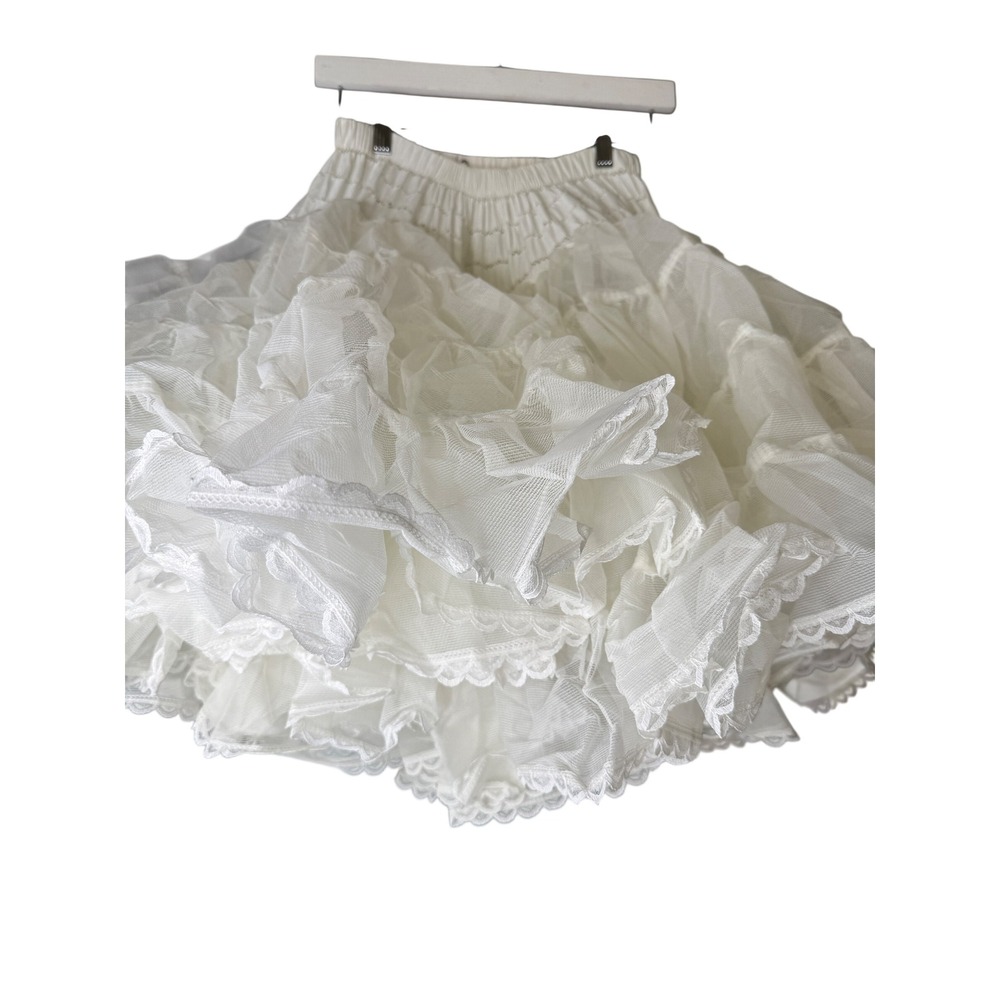 Vintage White Tiered Tulle Crinoline Petticoat Skirt Lace Trim 50s Rockabilly